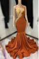 Dominic Gentle Brown Sheer Straps Appliques Mermaid Prom Dresses