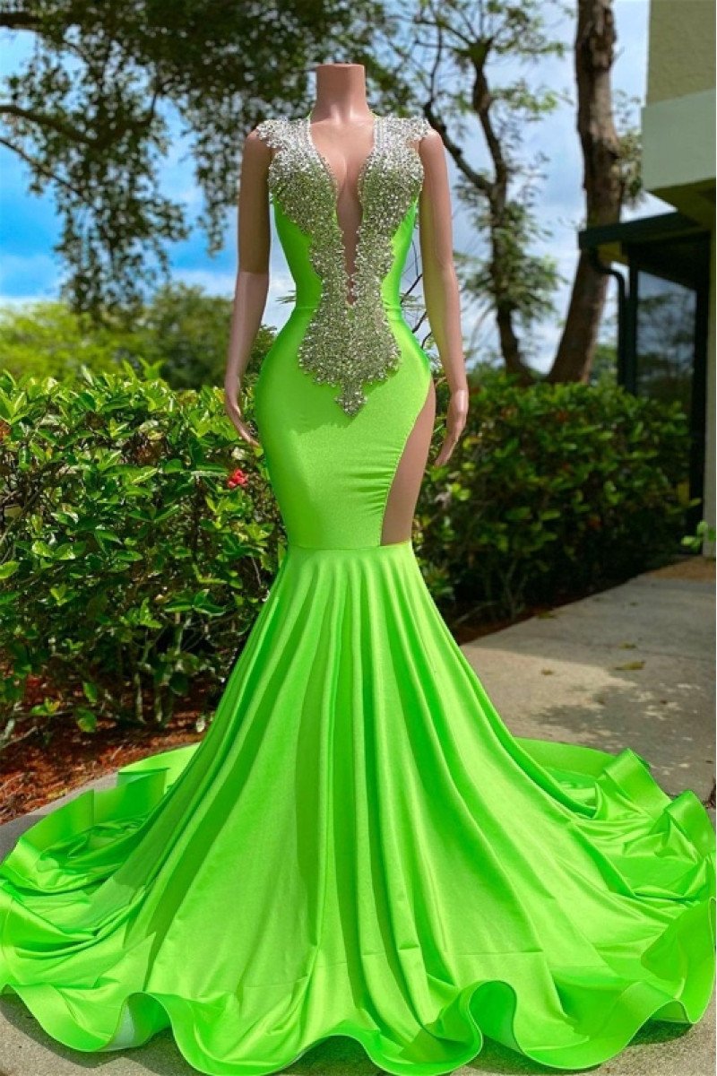 Dorothy Chic Green V-Neck Backless Mermaid Prom Dresses With Crystal