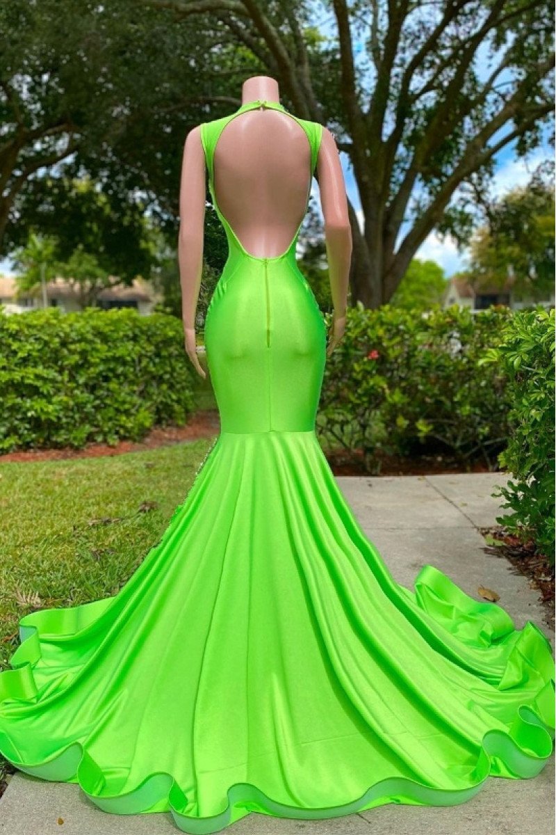 Dorothy Chic Green V-Neck Backless Mermaid Prom Dresses With Crystal