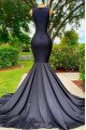 Duncan Sexy Black Sheer Straps Keyhole Mermaid Prom Dresses With Crystal