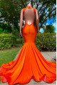 Edith Beautiful Orange V-Neck Backless Mermaid Prom Dresses With Crystal