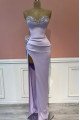 Edwina Mild Lavender Sweetheart Side Slit Sheath Prom Dresses With Crystal