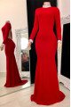 Eileen Generous Red High Neck Long Sleeves Backless Sheath Prom Dresses