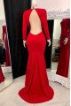 Eileen Generous Red High Neck Long Sleeves Backless Sheath Prom Dresses