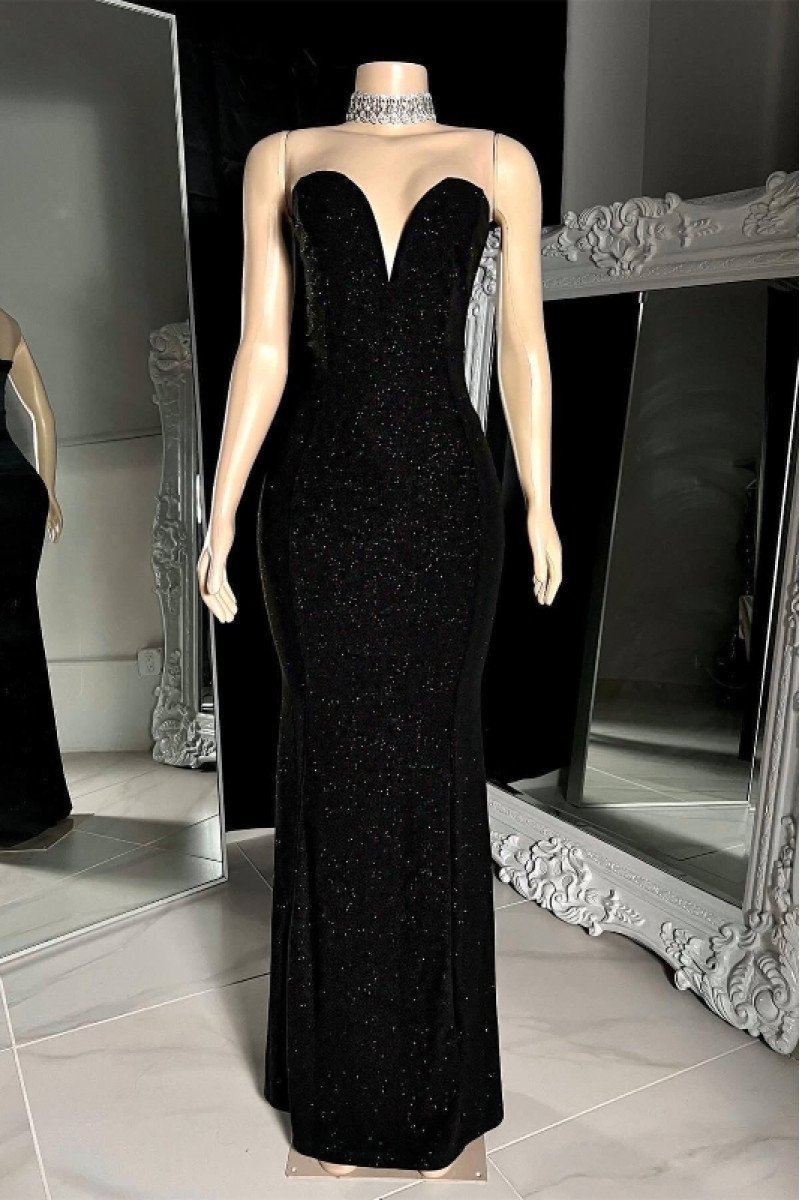 Eleanore Modern Black Sequins Sweetheart Sheath Prom Dresses