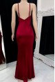 Elisa Elegant Burgundy Spaghetti Straps Open Back Side Slit Ruffles Sheath Prom Dresses