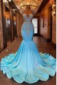 Ella Gorgeous Blue Jewel Backless Keyhole Mermaid Prom Dresses With Crystal