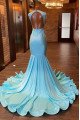 Ella Gorgeous Blue Jewel Backless Keyhole Mermaid Prom Dresses With Crystal