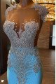 Ella Gorgeous Blue Jewel Backless Keyhole Mermaid Prom Dresses With Crystal