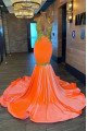 Elma Sexy Orange Halter Backless Appliques Mermaid Prom Dresses