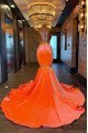 Elma Sexy Orange Halter Backless Appliques Mermaid Prom Dresses