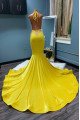 Elsie Fashion Yellow Halter Backless Appliques Mermaid Prom Dresses