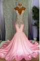 Elva Lovely Candy Pink High Neck Mermaid Prom Dresses With Crystal