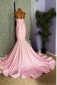 Elva Lovely Candy Pink High Neck Mermaid Prom Dresses With Crystal