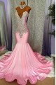 Elva Lovely Candy Pink High Neck Mermaid Prom Dresses With Crystal