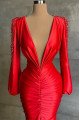 Emily Modern Red V-Neck Long Sleeves Beading Sheath Prom Dresses