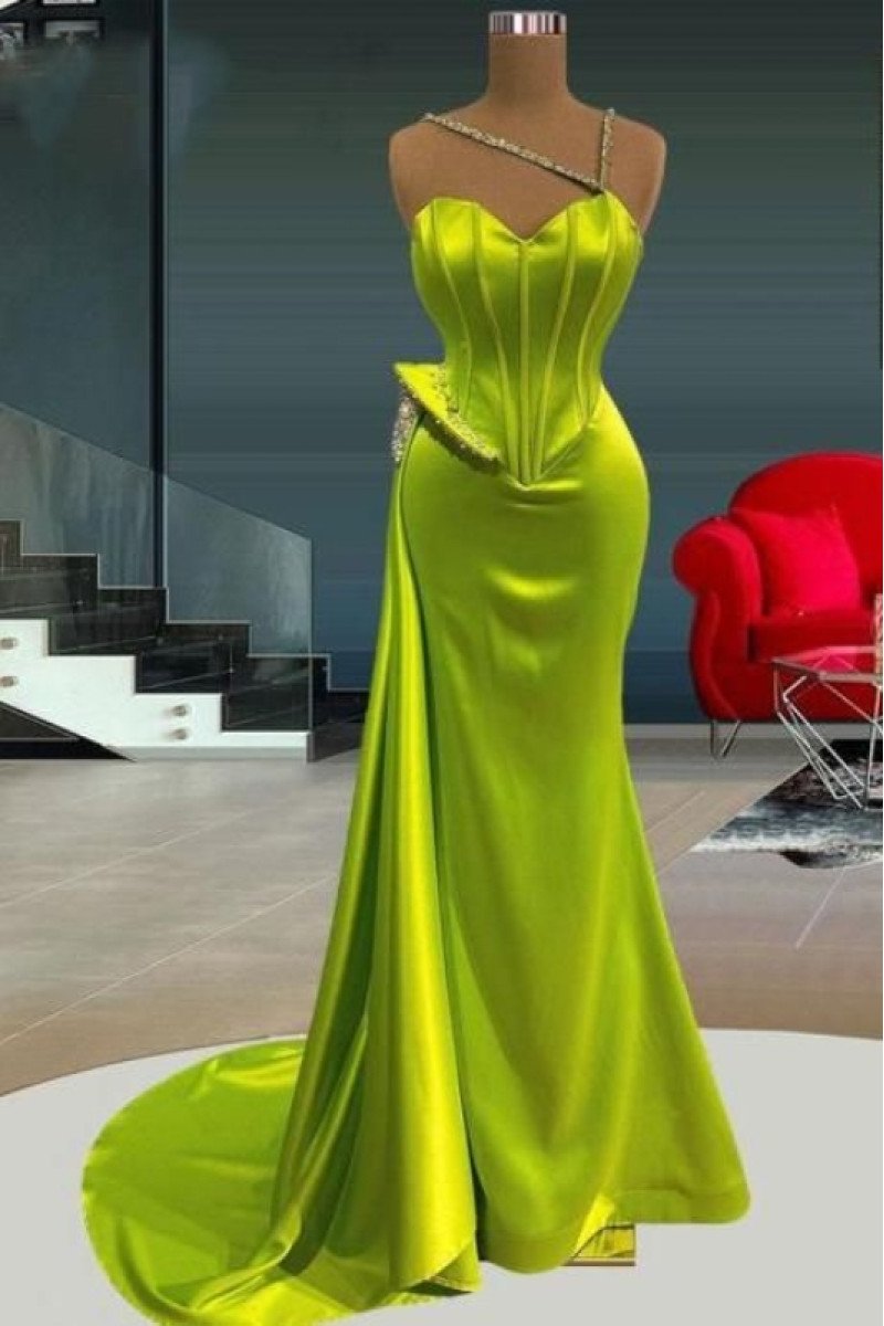 Emily Fashion Green Spaghetti Straps Open Back Sheath Prom Dresses With Crystal