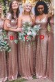 Anne Sparkle Rose Gold Jewel Open Back Sequins Sheath Bridesmaid Dresses