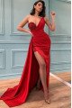 Erin Charming Red One Shoulder Side Slit Sheath Prom Dresses With Sequins