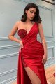 Erin Charming Red One Shoulder Side Slit Sheath Prom Dresses With Sequins