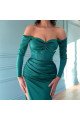 Ethel Mild Jade Off Shoulder Long Sleeves Side Slit Sheath Prom Dresses