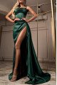 Eudora Modern Dark Green Spaghetti Straps Side Slit Sheath Prom Dresses