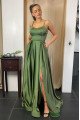 Eunice Fancy Olive Green Spaghetti Straps Side Slit Open Back A-line Prom Dresses