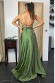 Eunice Fancy Olive Green Spaghetti Straps Side Slit Open Back A-line Prom Dresses