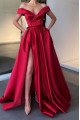 Eve Elegant Red Off Shoulder Side Slit A-Line Prom Dresses