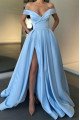 Eve Elegant Red Off Shoulder Side Slit A-Line Prom Dresses