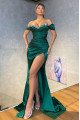 Faithe Mild Turquoise Off Shoulder Side Slit Sheath Prom Dresses With Crystal