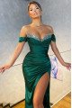 Faithe Mild Turquoise Off Shoulder Side Slit Sheath Prom Dresses With Crystal