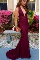 Fay Elegant Burgundy Halter Backless Sheath Prom Dresses