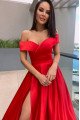 Flora Fancy Red Off Shoulder Side Slit A-line Prom Dresses