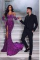 Frederica Sparkle Purple Sweetheart Side Slit Sequins Sheath Prom Dresses