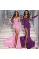 Frederica Sparkle Purple Sweetheart Side Slit Sequins Sheath Prom Dresses