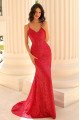 Gabriela Charming Red Sequins Spaghetti Straps Sheath Prom Dresses