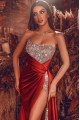 Gaby Luxury Burgundy Strapless Side Slit Sheath Prom Dresses With Crystal