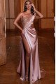 Gail Sexy Nude Pink One Shoulder Side Slit Beading Sheath Prom Dresses