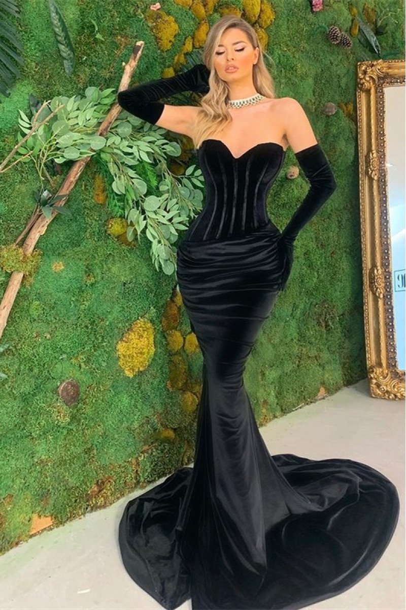 Glind Mild Black Sweetheart Open Back Velvet Mermaid Prom Dresses