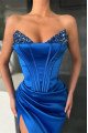 Gloria Elegant Royal Blue Sweetheart Side Slit Sheath Prom Dresses With Crystal