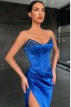 Gloria Elegant Royal Blue Sweetheart Side Slit Sheath Prom Dresses With Crystal