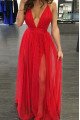 Gwendolyn Sexy Red V-Neck Backless Sheath Prom Dresses