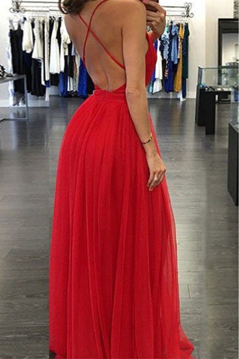 Gwendolyn Sexy Red V-Neck Backless Sheath Prom Dresses