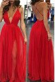 Gwendolyn Sexy Red V-Neck Backless Sheath Prom Dresses