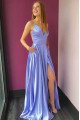 Harriet Generous Lavender Spaghetti Straps Backless Side Slit Sheath Prom Dresses With Pocket