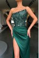 Hedy Sparkle Dark Green Strapless Side Slit Sheath Prom Dresses With Sequins