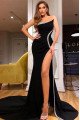 Ingrid Special Black Strapless Side Slit Open Back Appliques Sheath Prom Dresses