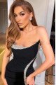 Ingrid Special Black Strapless Side Slit Open Back Appliques Sheath Prom Dresses