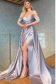 Isabel Elegant Silver Off Shoulder Side Slit Beading A-Line Prom Dresses